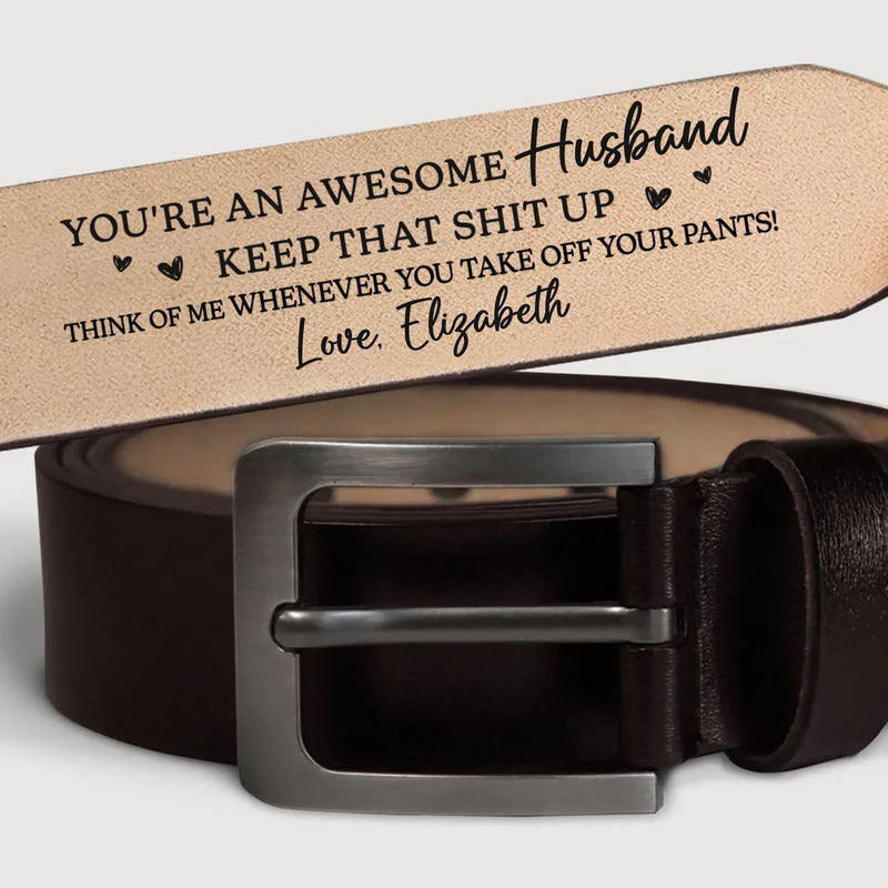Custom Engraved Leather Belt - Personalized Anniversary Wedding Gifts For Husband And Wife, Him And Her - Two Hearts Growing Side By Side