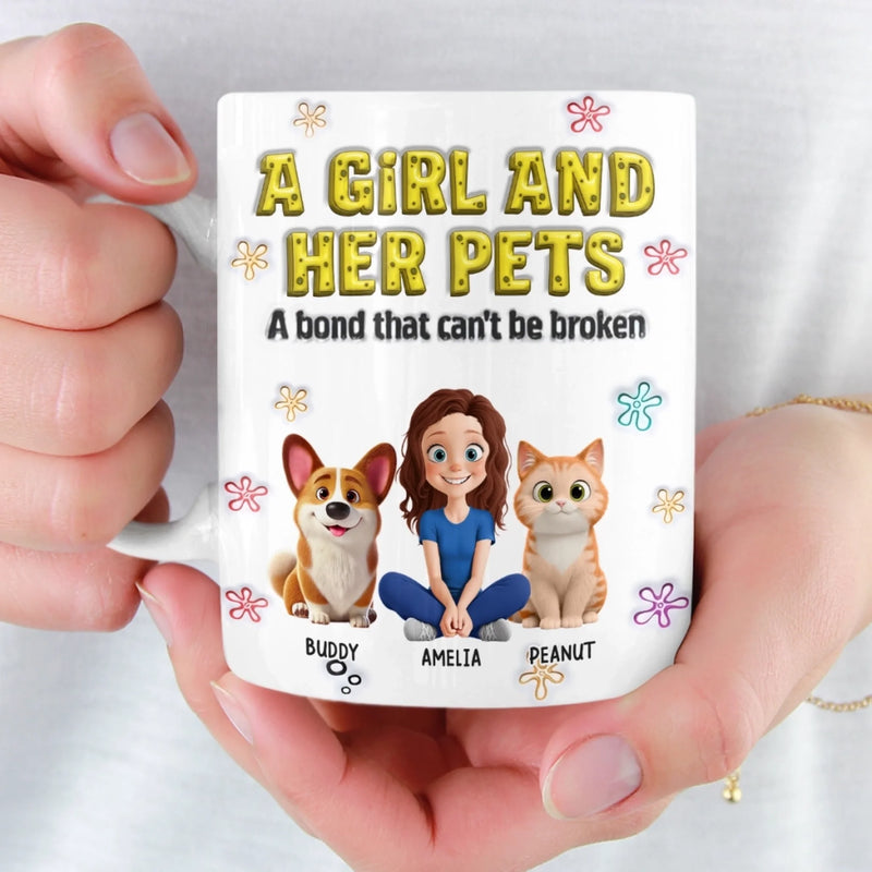 Custom 3D Inflated Effect Printed Mug - Personalized Christmas Birthday Gifts For Dog Cat Lovers, Dog Dad And Mom, Cat Owners - My World, My Pets
