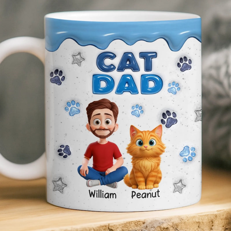 Custom 3D Inflated Effect Printed Mug - Personalized Birthday Gifts For Cat Lovers, Cat Mom And Dad - Living That Cat Life