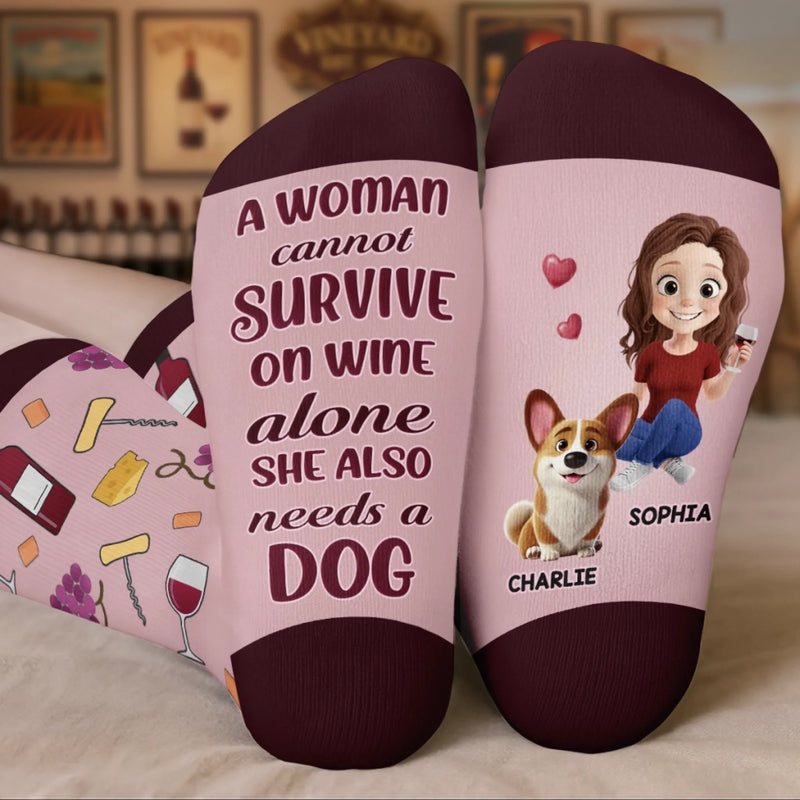 Custom Crew Socks - Personalized Christmas Birthday Gifts For Dog Lovers, Dog Dad And Mom - Just One More Sip