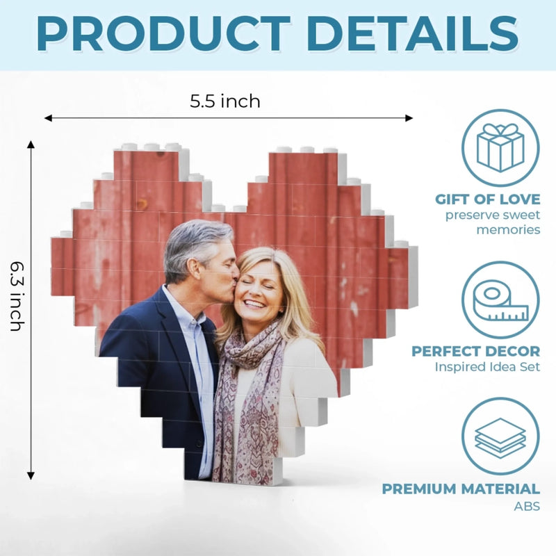 Custom Photo Heart Shaped Building Brick Blocks - Personalized Anniversary Wedding Gifts For Husband And Wife, Him And Her - We Choose Each Other Daily