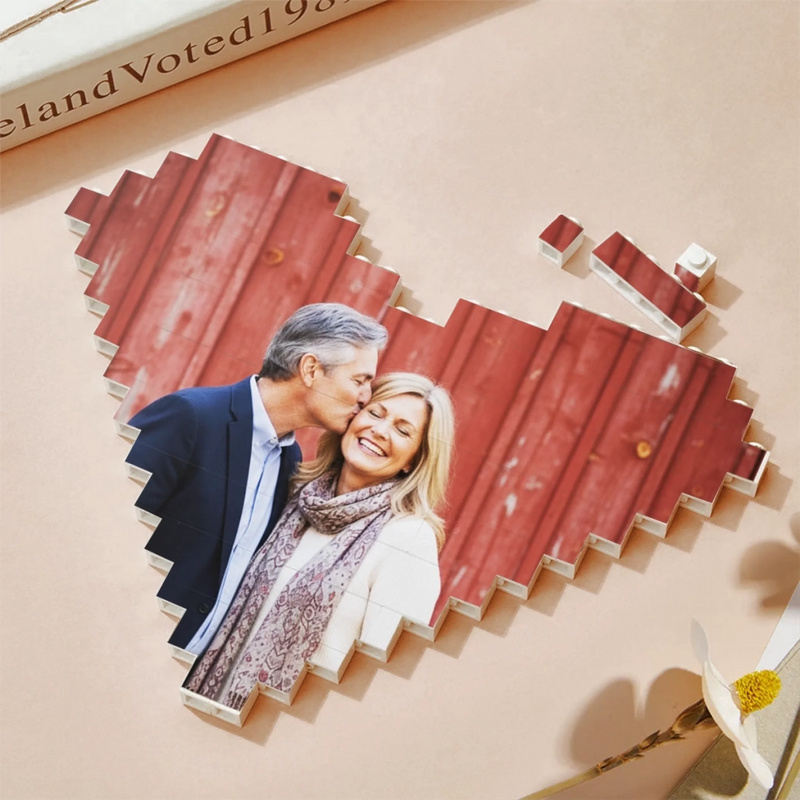 Custom Photo Heart Shaped Building Brick Blocks - Personalized Anniversary Wedding Gifts For Husband And Wife, Him And Her - We Choose Each Other Daily