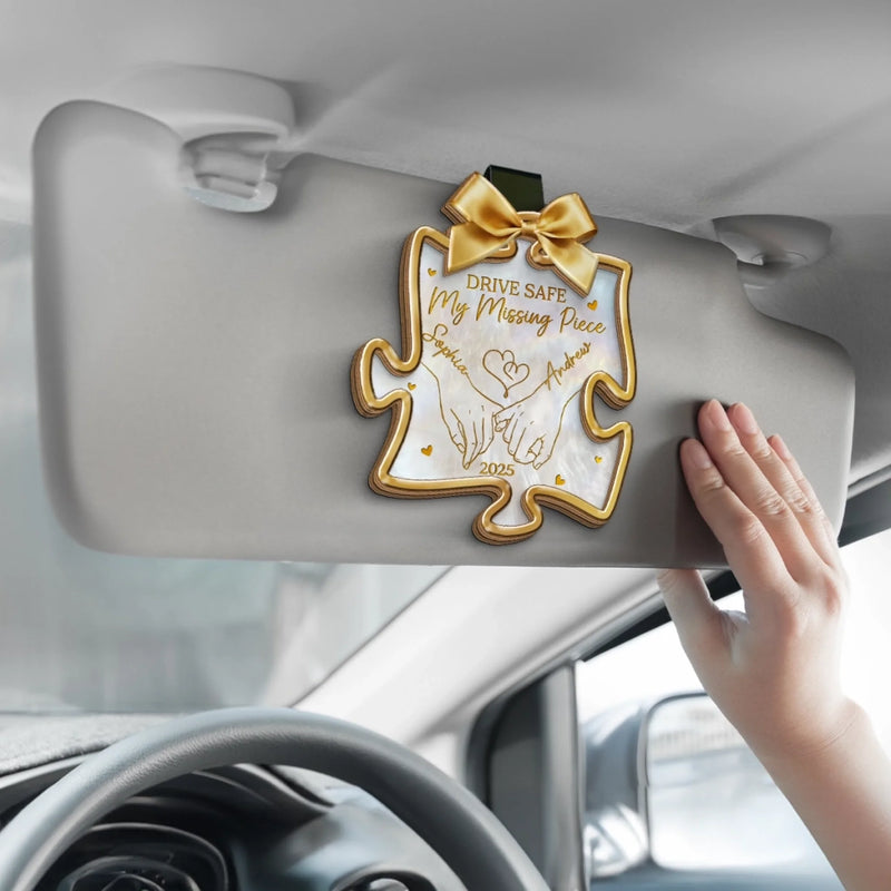 Custom Car Visor Clip - Personalized Anniversary Wedding Gifts For Husband And Wife, Him And Her - Safe Happy Loved With You