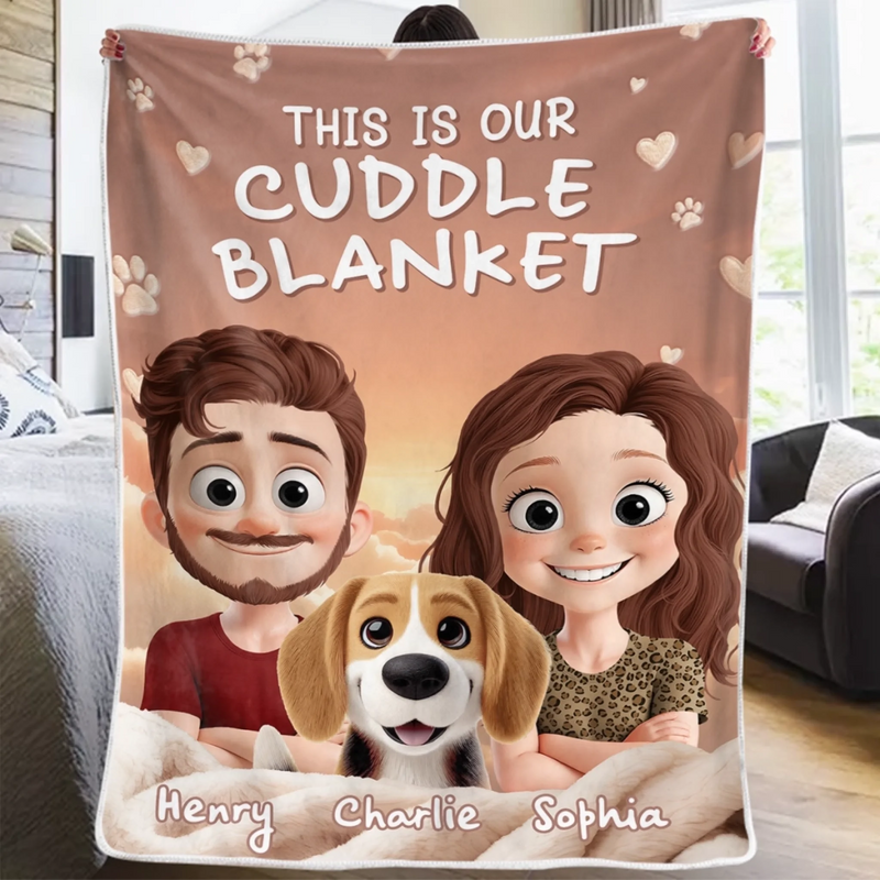 Custom Blanket - Personalized Birthday Gifts For Husband And Wife, Dog Cat Lovers - Love Laughter And Paw Prints