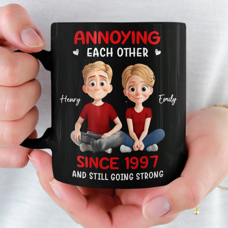 Custom Black Mug - Personalized Anniversary Wedding Gifts For Husband And Wife, Him And Her - Two Hearts Moving Forward