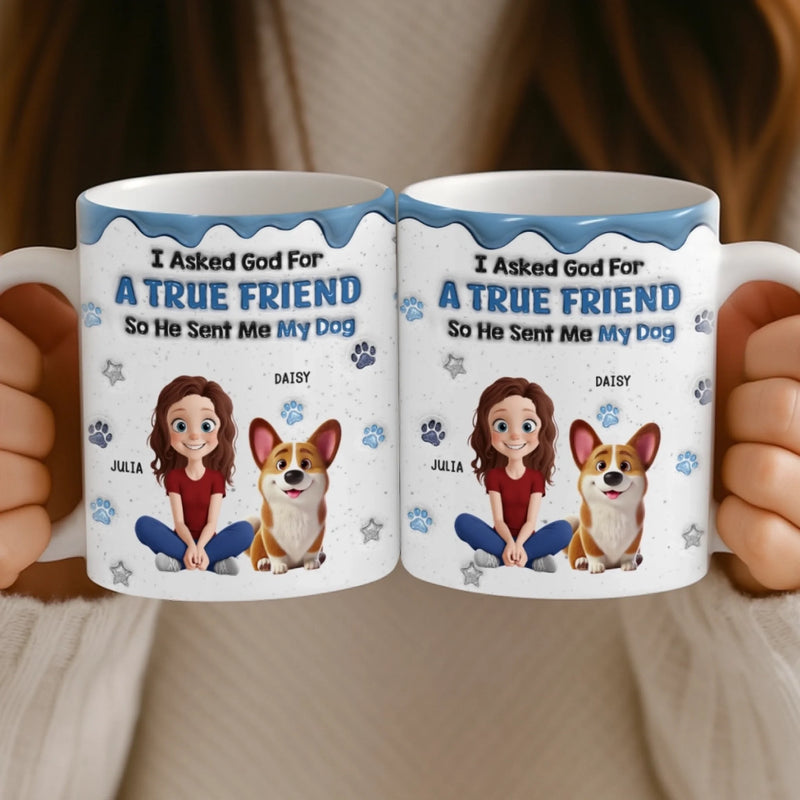Custom 3D Inflated Effect Printed Mug - Personalized Birthday Gifts For Dog Lovers, Dog Dad And Mom - A Blessing With A Wagging Tail