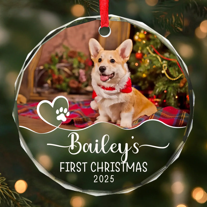 Custom Pet Photo First Christmas Gifts for Dog Lovers - Personalized Glass Ornament