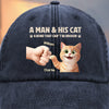Custom Vintage Washed Denim Baseball Cap - Personalized Birthday Gifts For Cat Lovers, Cat Mom And Dad - Man And Cat Bound By Love