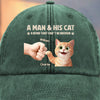 Custom Vintage Washed Denim Baseball Cap - Personalized Birthday Gifts For Cat Lovers, Cat Mom And Dad - Man And Cat Bound By Love