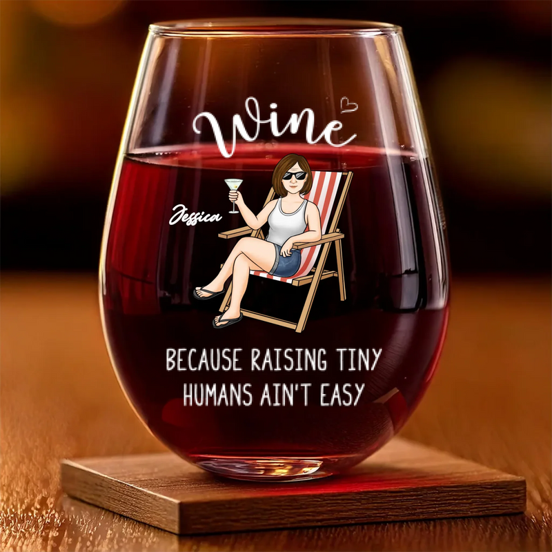 Raising Tiny Humans, One Sip At A Time - Family Personalized Custom Wine Glass - Mother's Day, Gift For Mom, Grandma