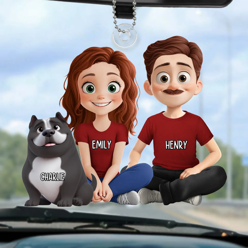 Custom Name Girl and Dog Family Gifts - Personalized Car Ornament