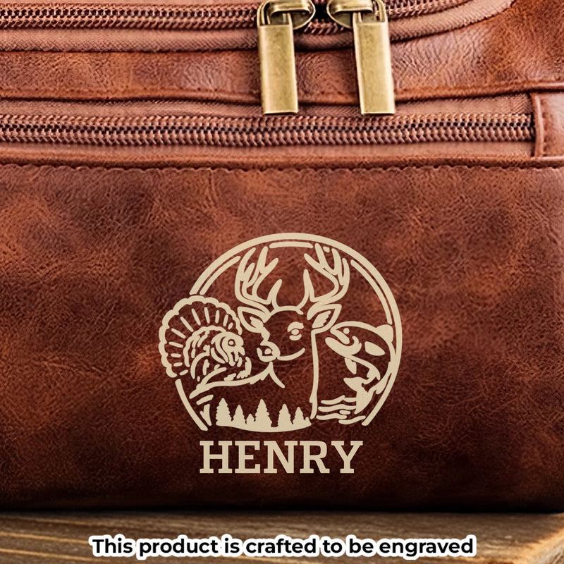 Custom Engraved Leather Toiletry Bag - Personalized  Christmas Birthday Hunting Gifts For Hunters - Hunt,  Explore, Repeat