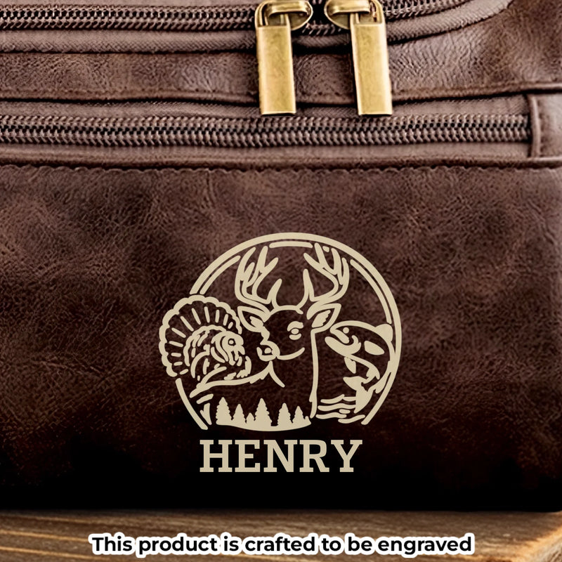 Custom Engraved Leather Toiletry Bag - Personalized  Christmas Birthday Hunting Gifts For Hunters - Hunt,  Explore, Repeat