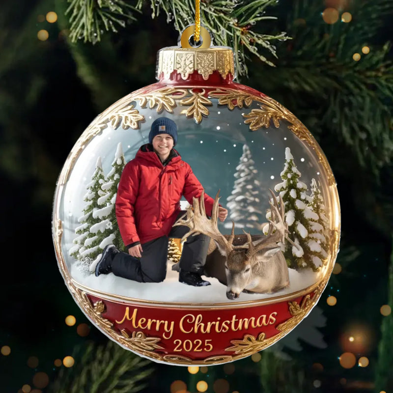 Custom Photo Acrylic Ornament - Personalized  Christmas Birthday Hunting Gifts For Hunters - Hunt Hard, Hang Proud
