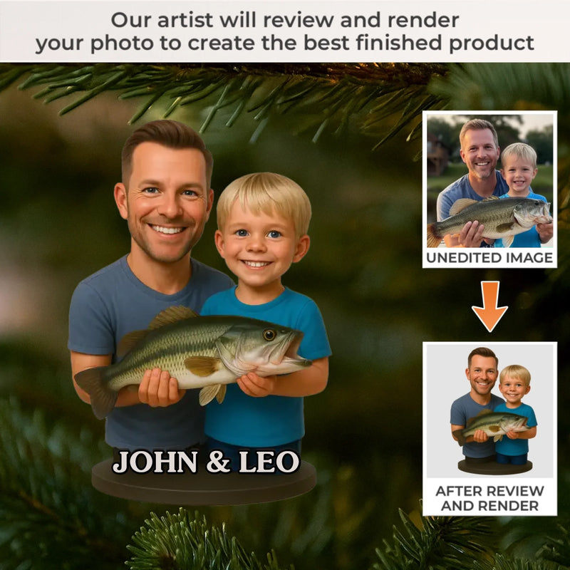Custom Photo Acrylic Ornament - Personalized Christmas Birthday Fishing Gifts For Fisherman - Dad’s Little Fishing Partners Forever