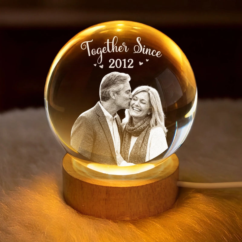 Custom Photo Crystal Globe Lamp - Personalized Anniversary Wedding Gifts For Husband And Wife, Him And Her - Two Hearts Growing Stronger