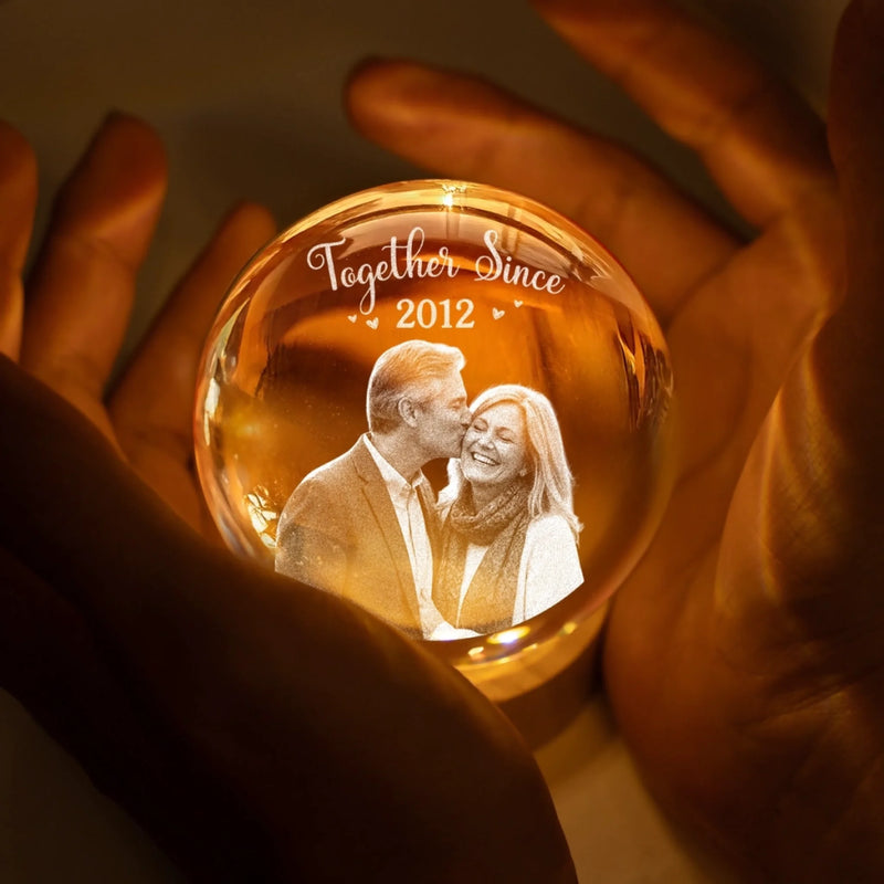Custom Photo Crystal Globe Lamp - Personalized Anniversary Wedding Gifts For Husband And Wife, Him And Her - Two Hearts Growing Stronger