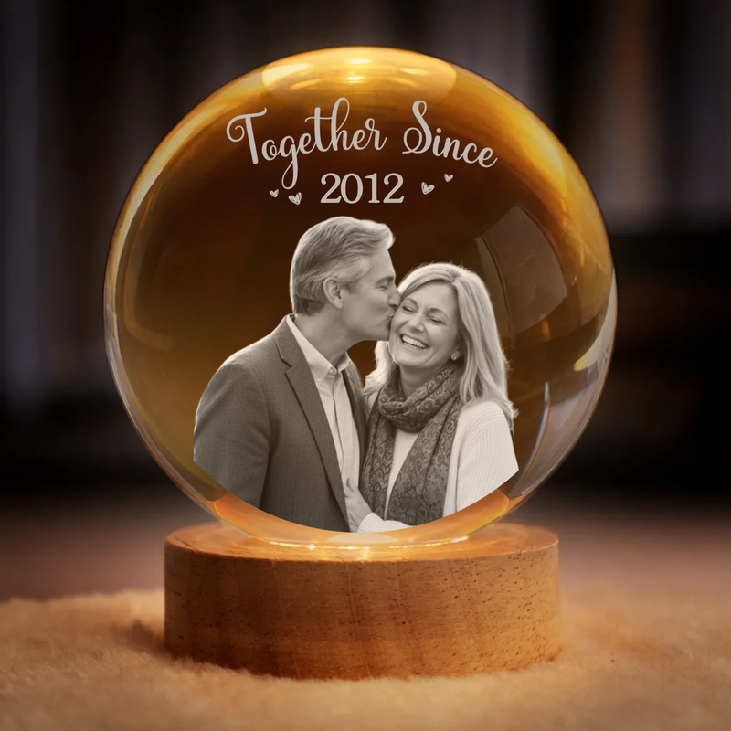 Custom Photo Crystal Globe Lamp - Personalized Anniversary Wedding Gifts For Husband And Wife, Him And Her - Two Hearts Growing Stronger