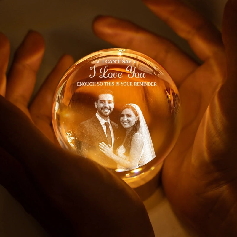 Custom Photo Crystal Globe Lamp - Personalized Anniversary Wedding Gifts For Husband And Wife, Him And Her - With You Feels Right