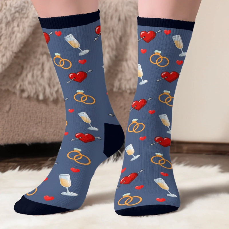 Custom Crew Socks - Personalized Anniversary Wedding Gifts For Husband And Wife, Him And Her - Built Together Still Smiling