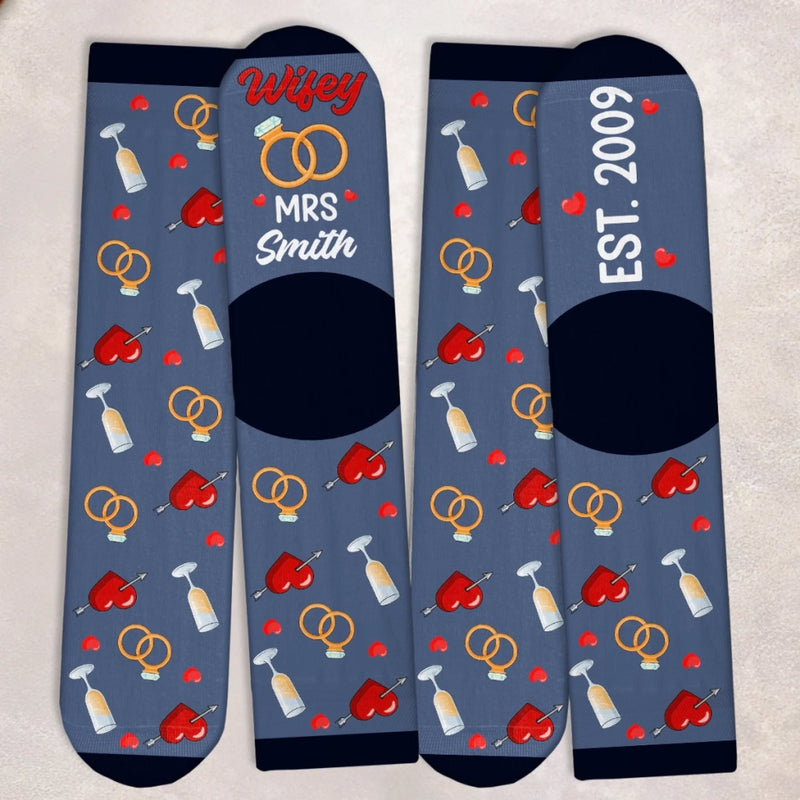 Custom Crew Socks - Personalized Anniversary Wedding Gifts For Husband And Wife, Him And Her - Built Together Still Smiling