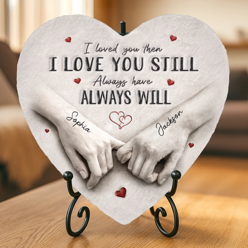 Custom Heart Shaped Stone With Stand - Personalized Anniversary Wedding Gifts For Husband And Wife, Him And Her - Love Feels Natural With You