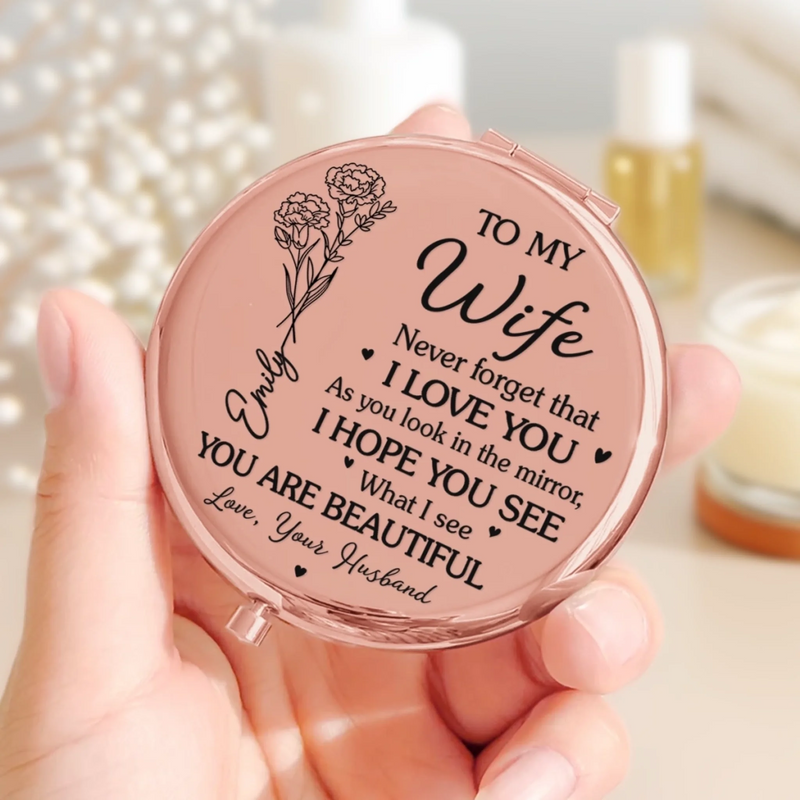Custom Compact Mirror - Personalized Anniversary Wedding Gifts For Husband And Wife, Him And Her - Built On Love Daily