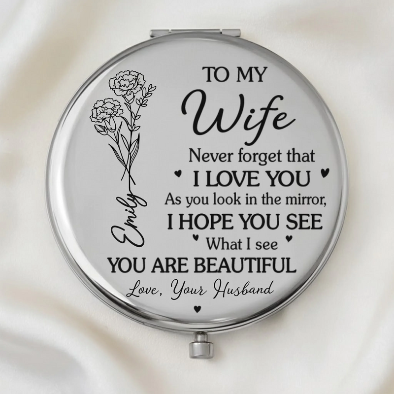 Custom Compact Mirror - Personalized Anniversary Wedding Gifts For Husband And Wife, Him And Her - Built On Love Daily