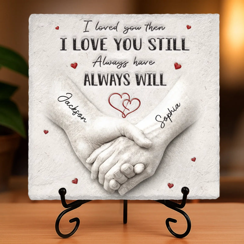 Custom Square Shaped Stone With Stand - Personalized Anniversary Wedding Gifts For Husband And Wife, Him And Her - Our Love Keeps Growing