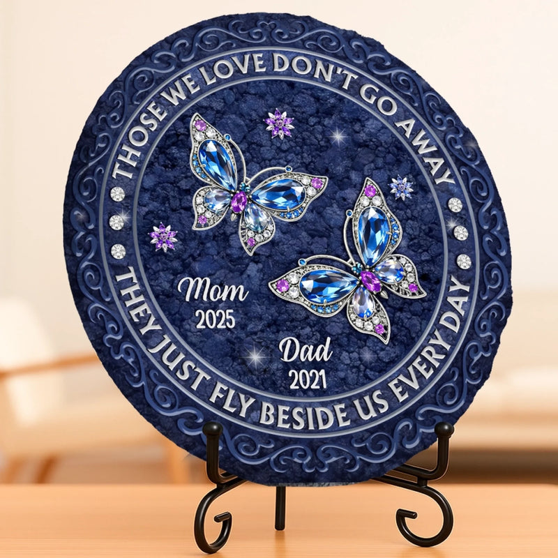 Custom Round Shaped Stone With Stand - Personalized Memorial Sympathy Gifts For Loss Of Mom, Dad - Always In Our Hearts