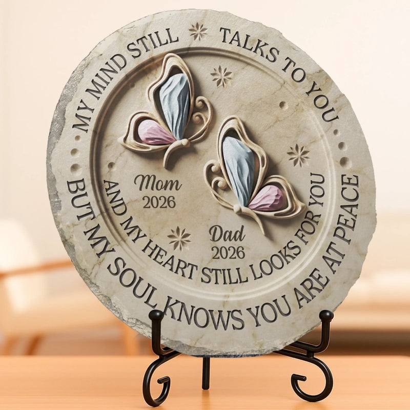 Custom Round Shaped Stone With Stand - Personalized Memorial Sympathy Gifts For Loss Of Mom, Dad - Peace Beyond Words