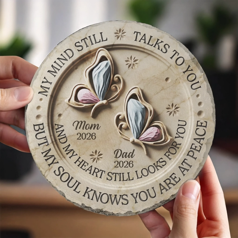 Custom Round Shaped Stone With Stand - Personalized Memorial Sympathy Gifts For Loss Of Mom, Dad - Peace Beyond Words