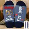 Custom Crew Socks - Personalized Anniversary Wedding Gifts For Husband And Wife, Him And Her - Built Together Still Smiling