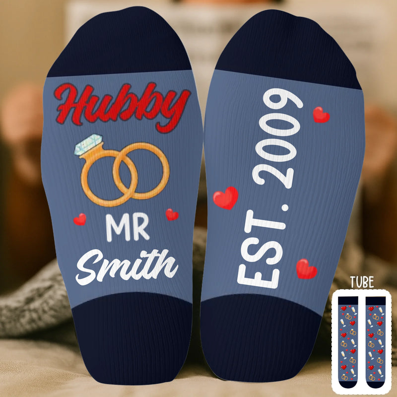 Custom Crew Socks - Personalized Anniversary Wedding Gifts For Husband And Wife, Him And Her - Built Together Still Smiling