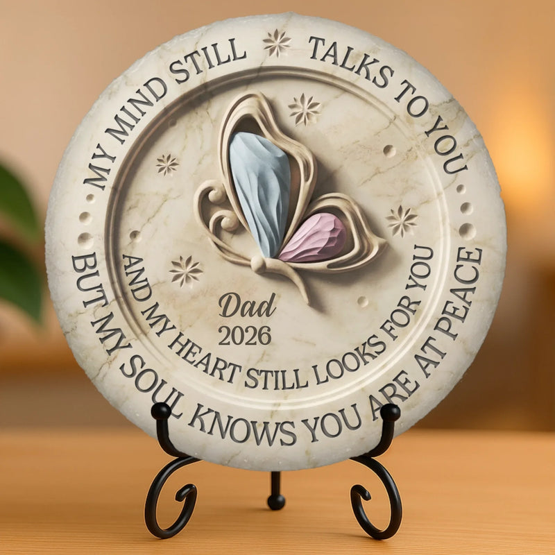 Custom Round Shaped Stone With Stand - Personalized Memorial Sympathy Gifts For Loss Of Mom, Dad - Peace Beyond Words
