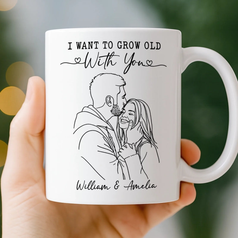 Custom Photo Mug - Personalized Anniversary Wedding Gifts For Husband And Wife, Him And Her - Growing Old Side By Side