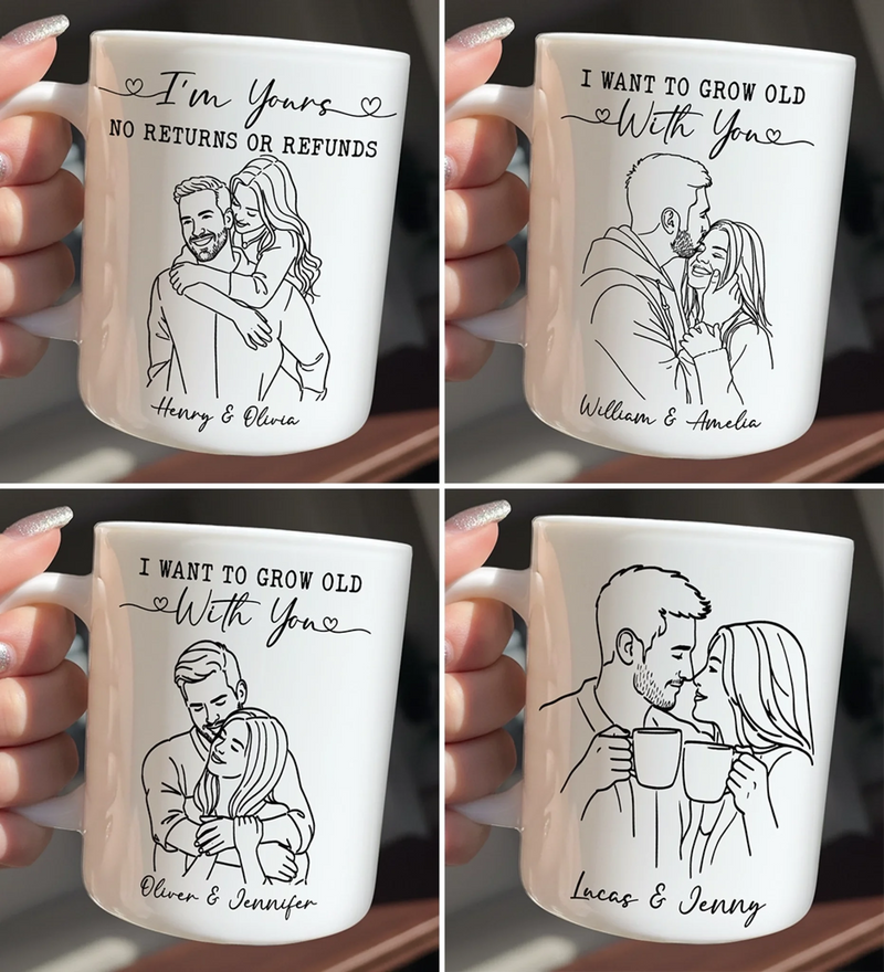 Custom Photo Mug - Personalized Anniversary Wedding Gifts For Husband And Wife, Him And Her - Growing Old Side By Side