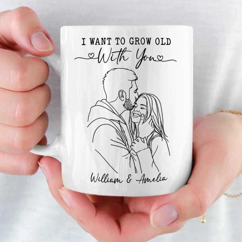 Custom Photo Mug - Personalized Anniversary Wedding Gifts For Husband And Wife, Him And Her - Growing Old Side By Side