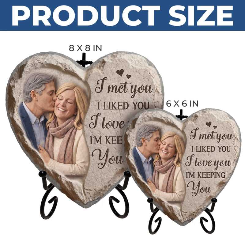 Custom Photo Heart Shaped Stone With Stand - Personalized Anniversary Wedding Gifts For Husband And Wife, Him And Her - Side By Side Feels Right