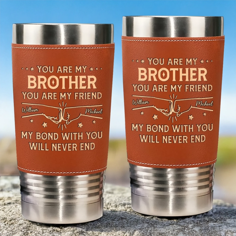 Custom Printed Leather Tumbler - Personalized Birthday Gifts For Dad, Brother, Sister, Kids - Enjoy The Little Sips