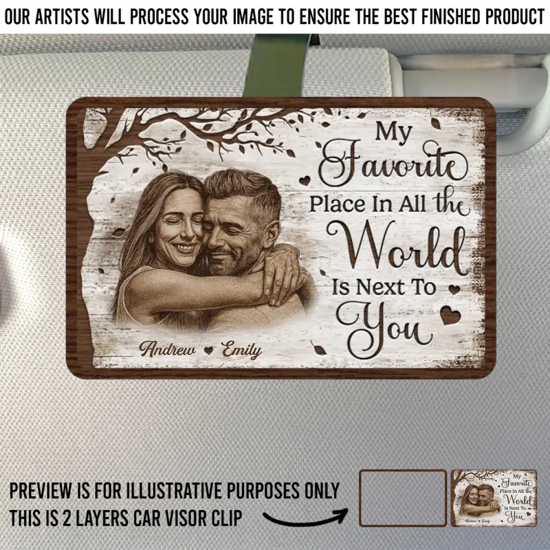 Custom Photo Car Visor Clip - Personalized Anniversary Wedding Gifts For Husband And Wife, Him And Her - Together We Feel Safe