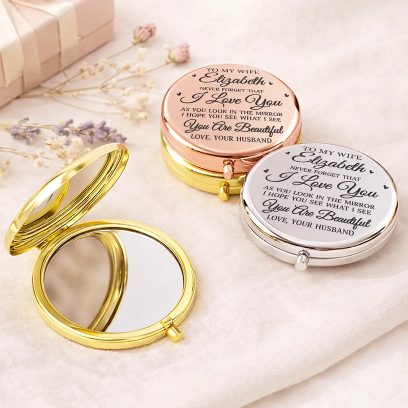 Custom Compact Mirror - Personalized Anniversary Wedding Gifts For Husband And Wife, Him And Her - Us Feels Like Home