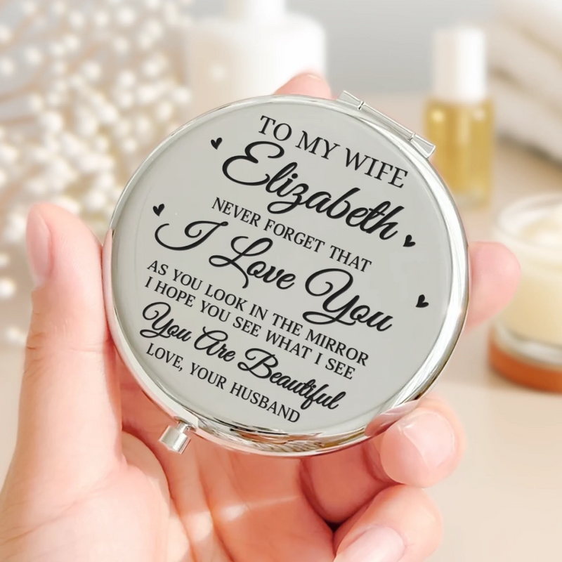 Custom Compact Mirror - Personalized Anniversary Wedding Gifts For Husband And Wife, Him And Her - Us Feels Like Home