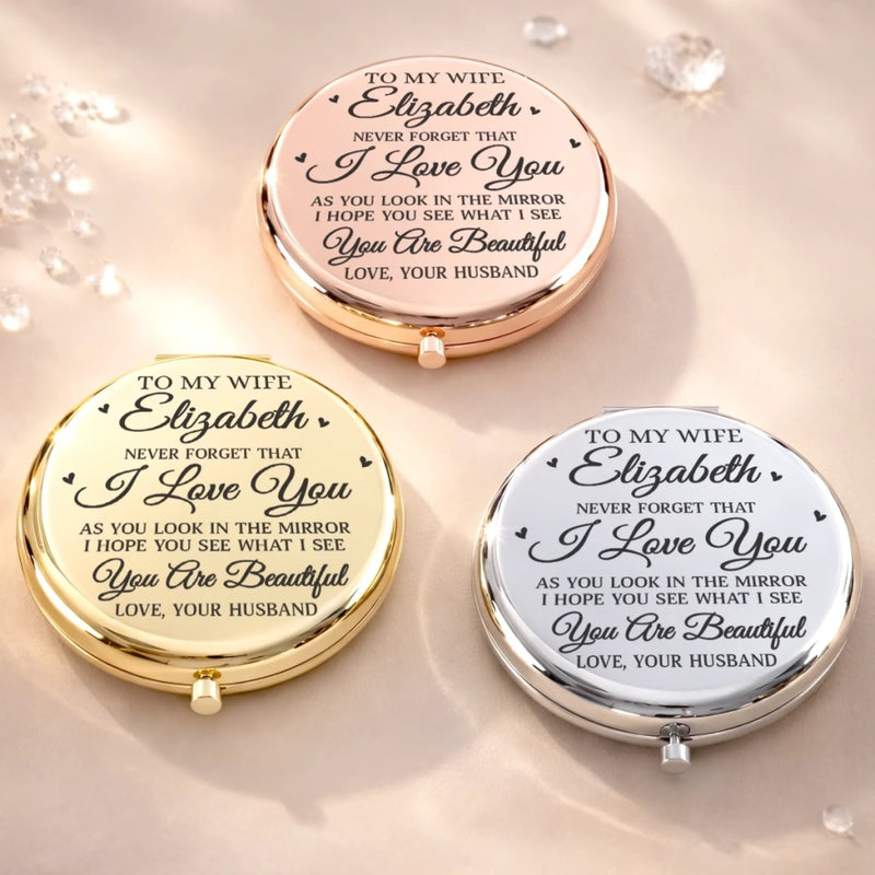 Custom Compact Mirror - Personalized Anniversary Wedding Gifts For Husband And Wife, Him And Her - Us Feels Like Home