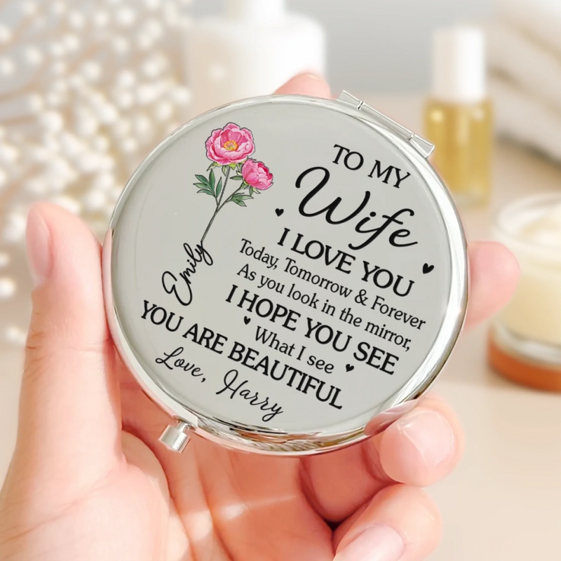 Custom Compact Mirror - Personalized Anniversary Wedding Gifts For Husband And Wife, Him And Her - You And Me Always