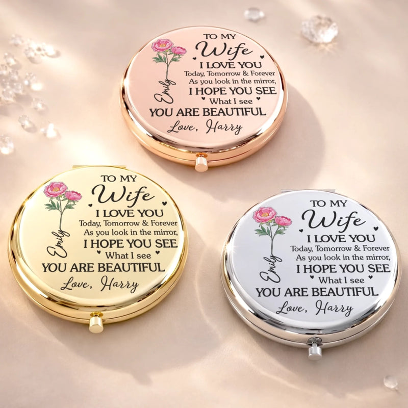 Custom Compact Mirror - Personalized Anniversary Wedding Gifts For Husband And Wife, Him And Her - You And Me Always