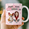 Custom Mug - Personalized Birthday Gifts For Dog Lovers, Dog Dad And Mom - Girl Surrounded By Dogs