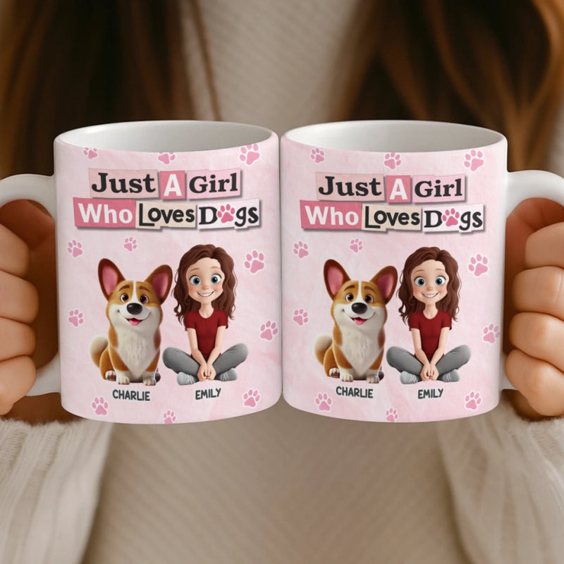 Custom Mug - Personalized Birthday Gifts For Dog Lovers, Dog Dad And Mom - Girl Surrounded By Dogs