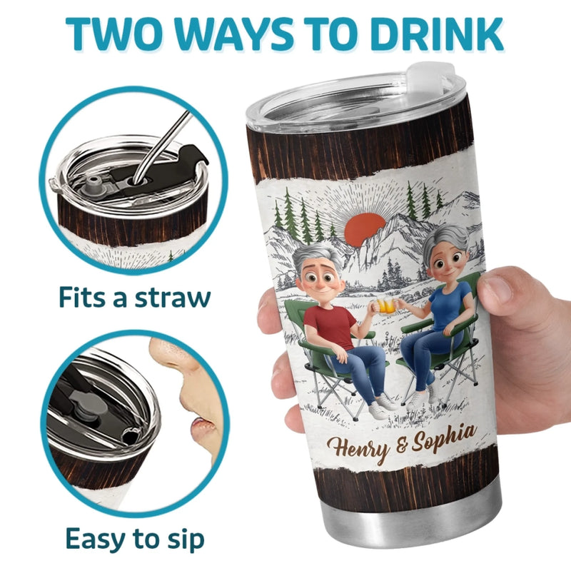 Custom Tumbler - Personalized Birthday Camping Gifts For Campers, Husband And Wife, Him And Her - Two Hearts One Campsite