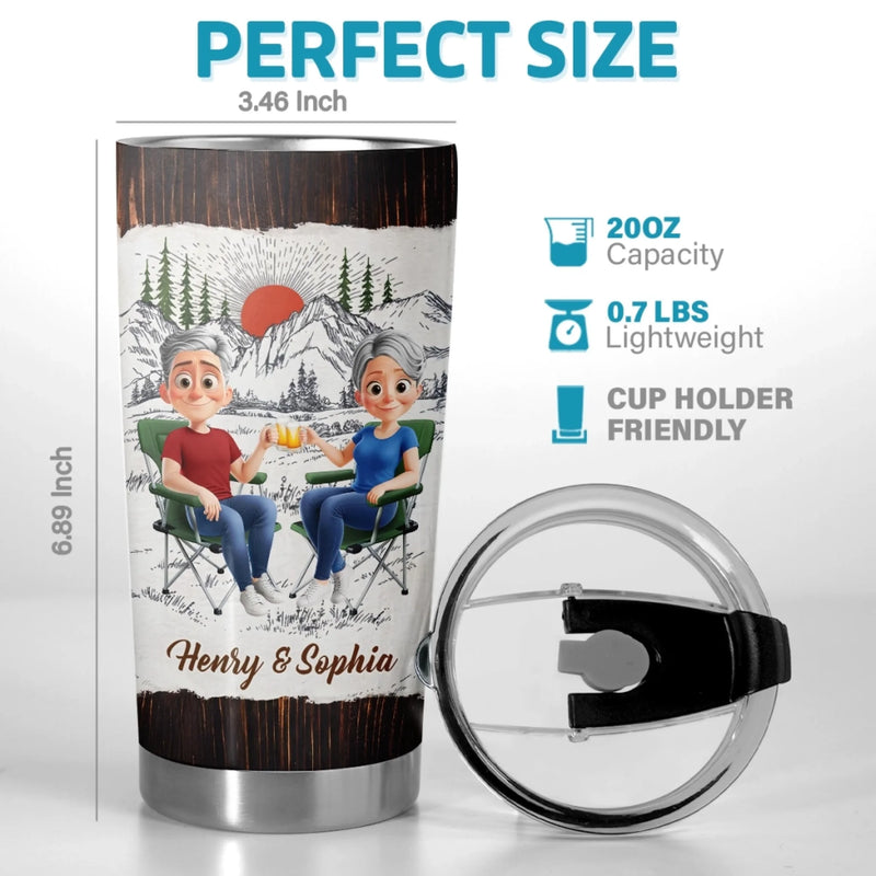 Custom Tumbler - Personalized Birthday Camping Gifts For Campers, Husband And Wife, Him And Her - Two Hearts One Campsite